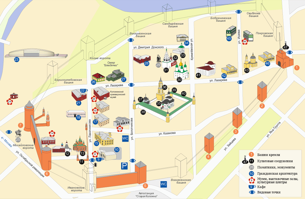 Карта Коломенского Кремля